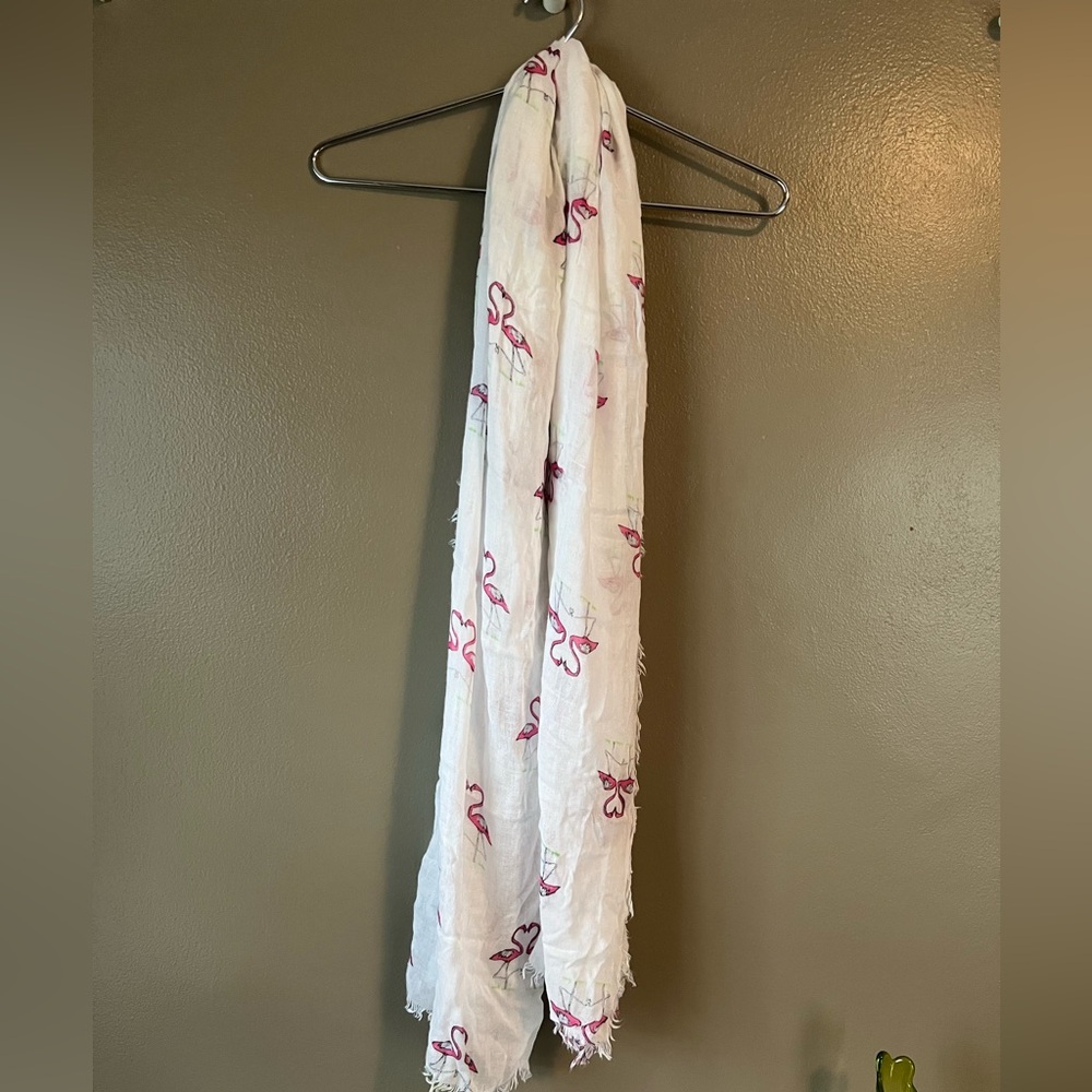 Aeropostale White Scarf with Pink Flamingo Print
